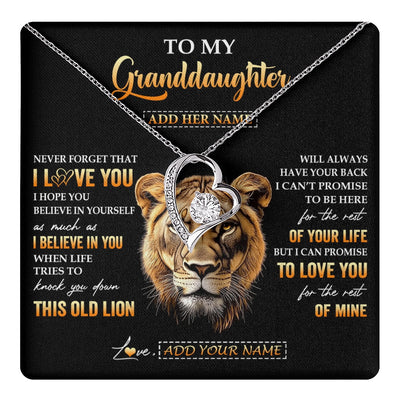 Forever Love Necklace 14K White Gold Finish | 1 | Personalized To My Granddaughter Gifts From Grandma Necklace Old Lion Love You Granddaughter Birthday Gifts Graduation Christmas Custom Gift Box Message Card | teecentury.myshopify