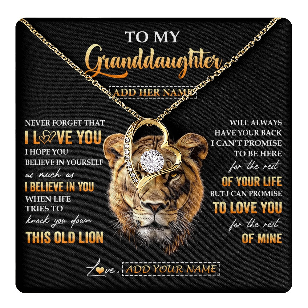 Forever Love Necklace 18K Yellow Gold Finish | 1 | Personalized To My Granddaughter Gifts From Grandma Necklace Old Lion Love You Granddaughter Birthday Gifts Graduation Christmas Custom Gift Box Message Card | teecentury.myshopify