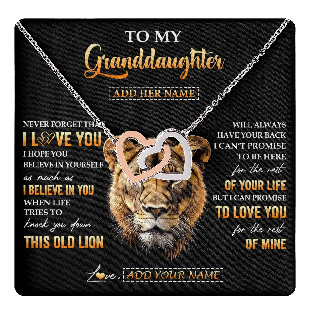 Interlocking Hearts Necklace Stainless Steel & Rose Gold Finish | 1 | Personalized To My Granddaughter Gifts From Grandma Necklace Old Lion Love You Granddaughter Birthday Gifts Graduation Christmas Custom Gift Box Message Card | teecentury.myshopify