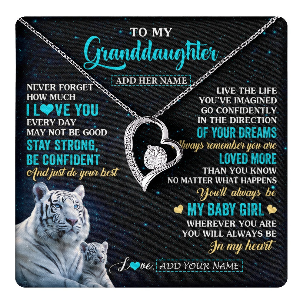 Forever Love Necklace 14K White Gold Finish | 1 | Personalized To My Granddaughter Gifts From Grandma Necklace White Tiger Never Forget How Much I Love You Granddaughter Birthday Gift Box Message Card | teecentury.myshopify