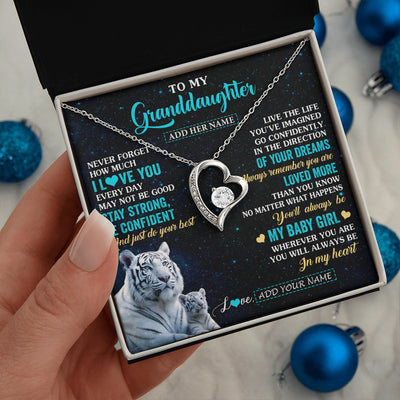 Forever Love Necklace 14K White Gold Finish | 2 | Personalized To My Granddaughter Gifts From Grandma Necklace White Tiger Never Forget How Much I Love You Granddaughter Birthday Gift Box Message Card | teecentury.myshopify