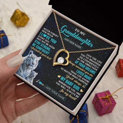 Forever Love Necklace 18K Yellow Gold Finish | 2 | Personalized To My Granddaughter Gifts From Grandma Necklace White Tiger Never Forget How Much I Love You Granddaughter Birthday Gift Box Message Card | teecentury.myshopify