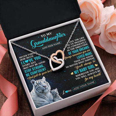 Interlocking Hearts Necklace Stainless Steel & Rose Gold Finish | 2 | Personalized To My Granddaughter Gifts From Grandma Necklace White Tiger Never Forget How Much I Love You Granddaughter Birthday Gift Box Message Card | teecentury.myshopify