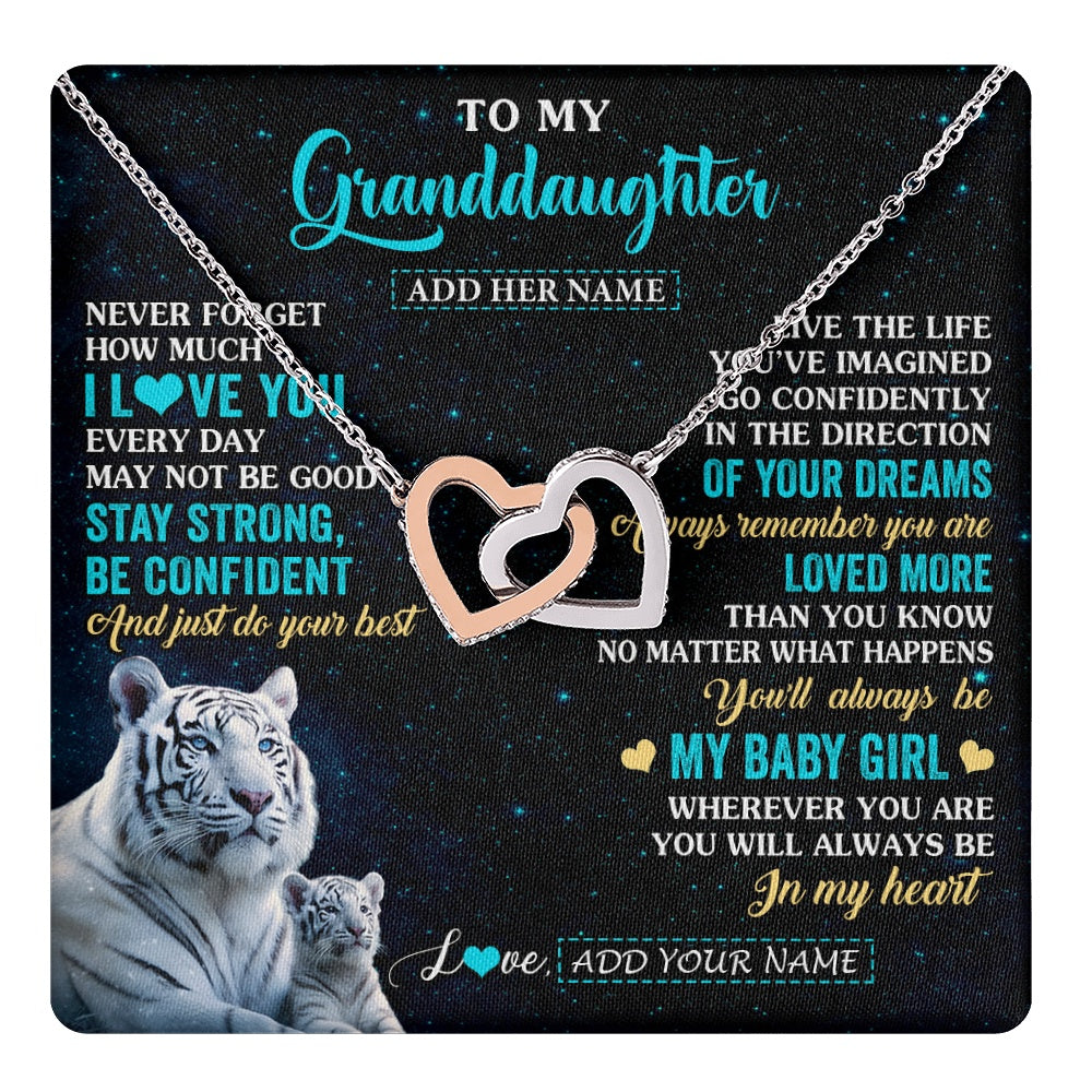 Interlocking Hearts Necklace Stainless Steel & Rose Gold Finish | 1 | Personalized To My Granddaughter Gifts From Grandma Necklace White Tiger Never Forget How Much I Love You Granddaughter Birthday Gift Box Message Card | teecentury.myshopify