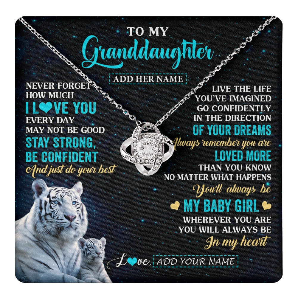 Love Knot Necklace 14K White Gold Finish | 1 | Personalized To My Granddaughter Gifts From Grandma Necklace White Tiger Never Forget How Much I Love You Granddaughter Birthday Gift Box Message Card | teecentury.myshopify
