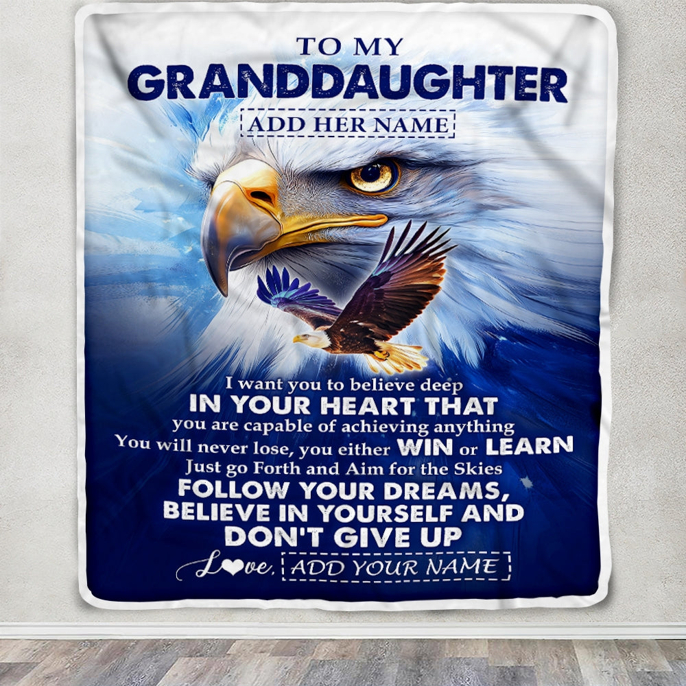 Personalized To My Granddaughter Gifts From Grandma Papa Blanket Don't Give Up Eagle Gifts For Granddaughter Birthday Graduation Christmas Fleece Blanket | teecentury