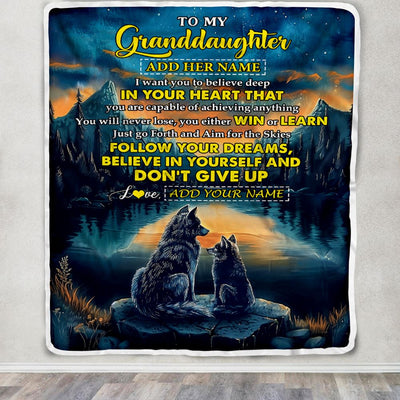 Personalized To My Granddaughter Gifts From Grandma Papa Blanket Don't Give Up Wolf Gifts For Granddaughter Birthday Graduation Christmas Fleece Blanket | teecentury