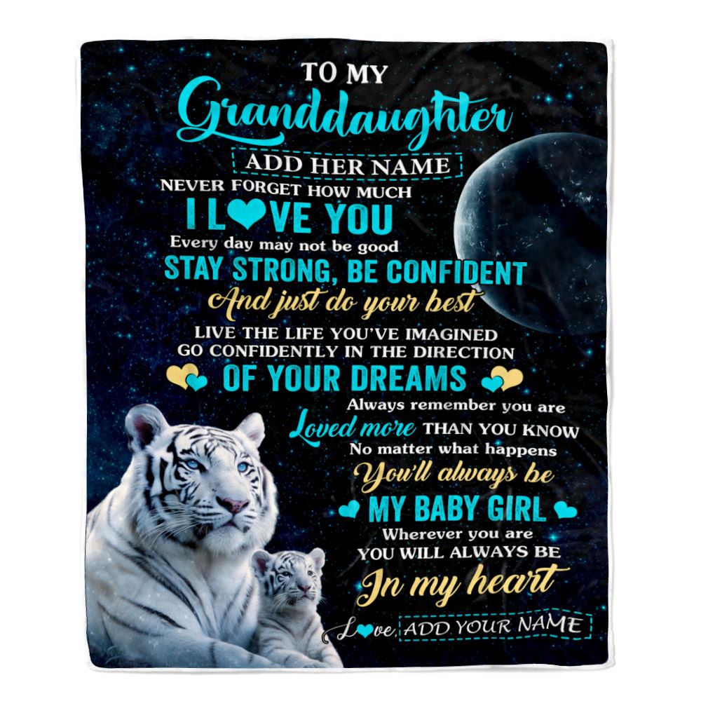 Personalized To My Granddaughter Gifts From Grandma Papa Blanket White Tiger Never Forget How Much I Love You Granddaughter Birthday Christmas Fleece Blanket | teecentury