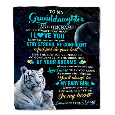Personalized To My Granddaughter Gifts From Grandma Papa Blanket White Tiger Never Forget How Much I Love You Granddaughter Birthday Christmas Fleece Blanket | teecentury