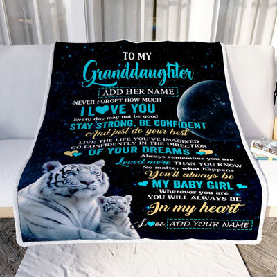 Personalized To My Granddaughter Gifts From Grandma Papa Blanket White Tiger Never Forget How Much I Love You Granddaughter Birthday Christmas Fleece Blanket | teecentury