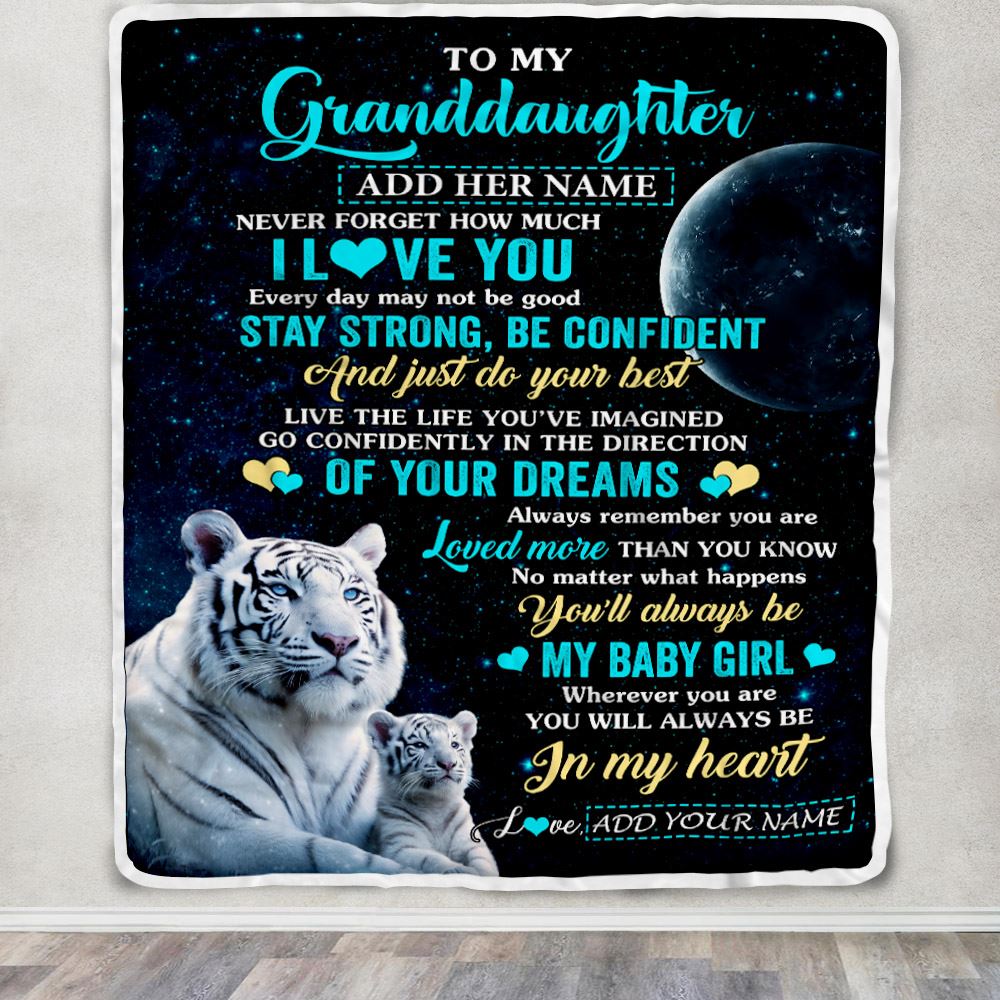 Personalized To My Granddaughter Gifts From Grandma Papa Blanket White Tiger Never Forget How Much I Love You Granddaughter Birthday Christmas Fleece Blanket | teecentury