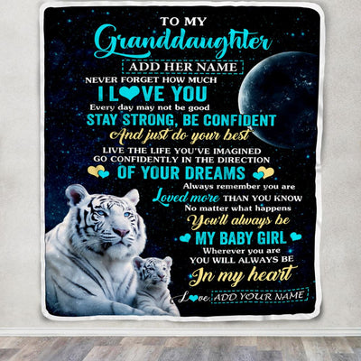 Personalized To My Granddaughter Gifts From Grandma Papa Blanket White Tiger Never Forget How Much I Love You Granddaughter Birthday Christmas Fleece Blanket | teecentury