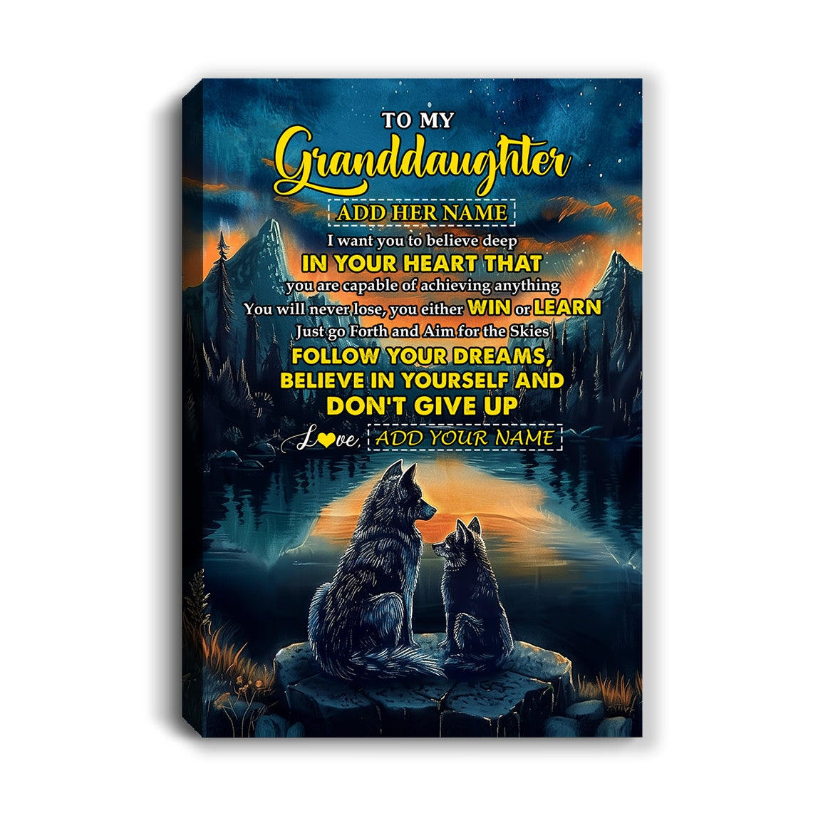 Personalized To My Granddaughter Gifts From Grandma Papa Canvas Don't Give Up Wolf Gifts For Granddaughter Birthday Graduation Christmas Custom Print Framed Canvas | teecentury