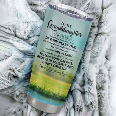 Personalized To My Granddaughter Gifts From Grandma Tumbler Don't Give Up Elephant Gifts For Granddaughter Birthday Graduation Christmas Custom Stainless Steel Mug | teecentury