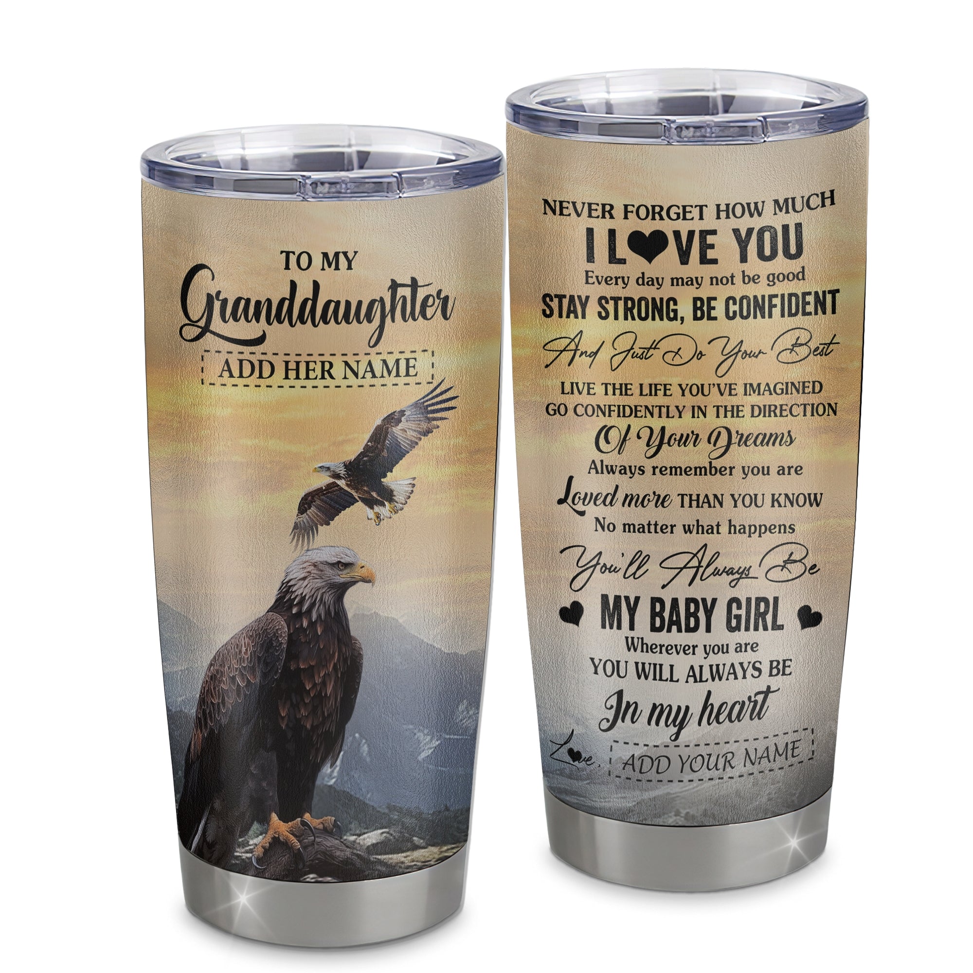 Personalized To My Granddaughter Gifts From Grandma Tumbler Eagle Never Forget How Much I Love You Granddaughter Birthday Christmas Custom Stainless Steel Travel Mug | teecentury
