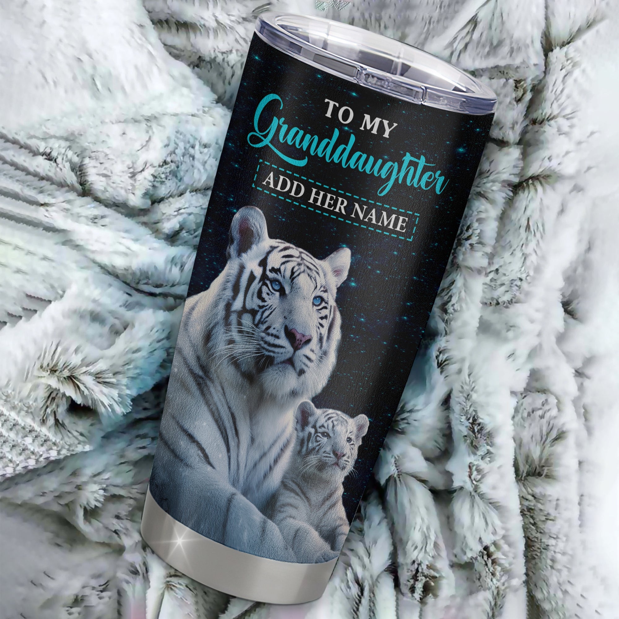 Personalized To My Granddaughter Gifts From Grandma Tumbler White Tiger Never Forget How Much I Love You Granddaughter Birthday Christmas Custom Stainless Steel Mug | teecentury