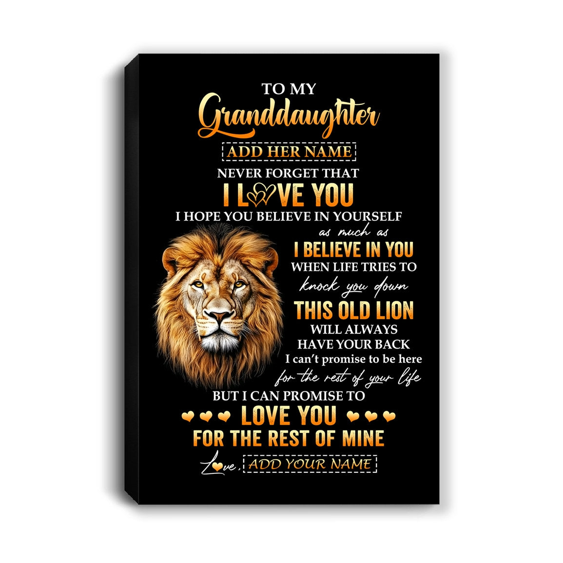Personalized To My Granddaughter Gifts From Grandpa Canvas Old Lion Love You Granddaughter Birthday Gifts Graduation Christmas Custom Wall Art Print Framed Canvas | teecentury