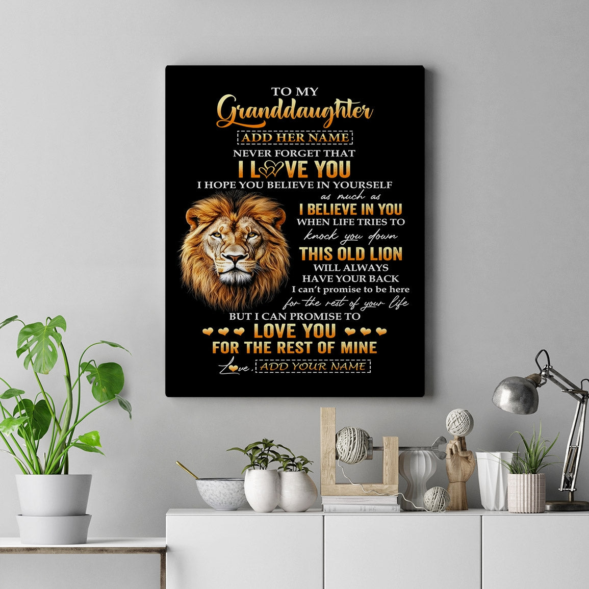 Personalized To My Granddaughter Gifts From Grandpa Canvas Old Lion Love You Granddaughter Birthday Gifts Graduation Christmas Custom Wall Art Print Framed Canvas | teecentury