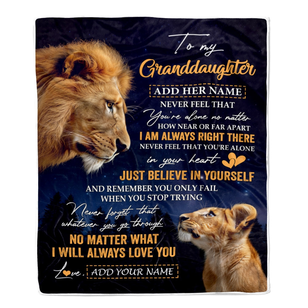 Personalized To My Granddaughter Gifts From Grandpa Grandfather Blanket Lion Never Feel Alone Birthday Gifts Granddaughter Valentines Christmas Fleece Blanket | teecentury