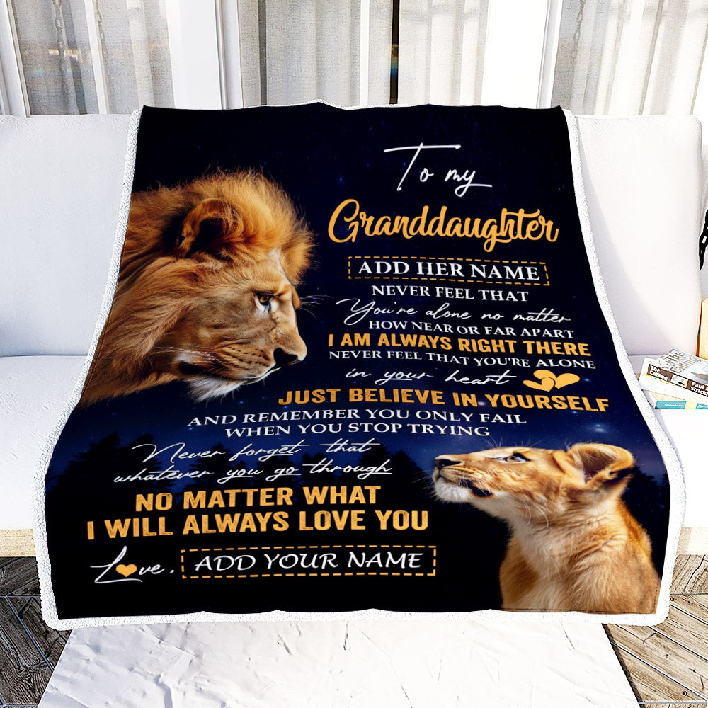 Personalized To My Granddaughter Gifts From Grandpa Grandfather Blanket Lion Never Feel Alone Birthday Gifts Granddaughter Valentines Christmas Fleece Blanket | teecentury