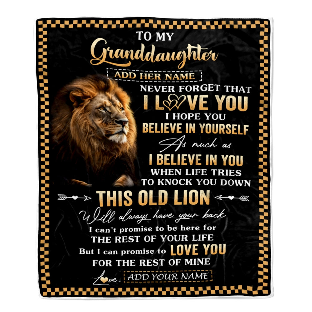 Personalized To My Granddaughter Gifts From Grandpa Grandma Blanket Old Lion Love You Granddaughter Birthday Gifts Graduation Christmas Fleece Throw Blanket | teecentury