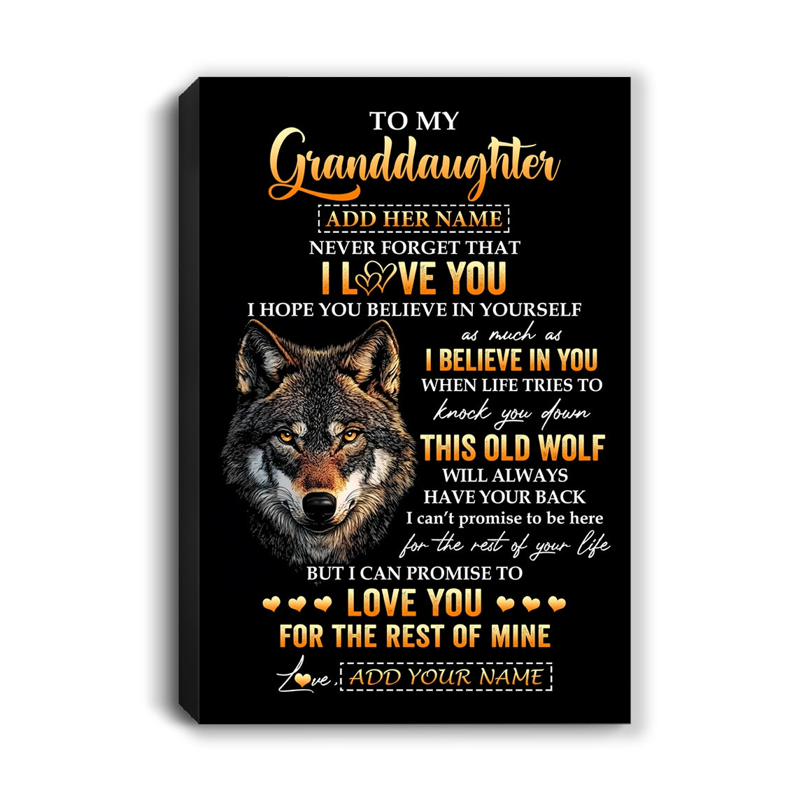 Personalized To My Granddaughter Gifts From Grandpa Grandma Canvas Old Wolf Love You Granddaughter Birthday Gifts Graduation Christmas Custom Print Framed Canvas | teecentury