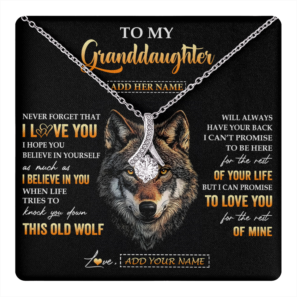 Alluring Beauty Necklace 14K White Gold Finish | 1 | Personalized To My Granddaughter Gifts From Grandpa Grandma Necklace Old Wolf Love You Granddaughter Birthday Gifts Graduation Christmas Gift Box Message Card | teecentury