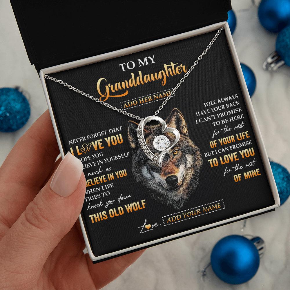 Forever Love Necklace 14K White Gold Finish | 2 | Personalized To My Granddaughter Gifts From Grandpa Grandma Necklace Old Wolf Love You Granddaughter Birthday Gifts Graduation Christmas Gift Box Message Card | teecentury