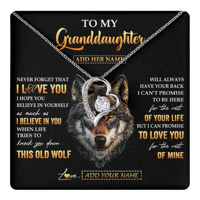 Forever Love Necklace 14K White Gold Finish | 1 | Personalized To My Granddaughter Gifts From Grandpa Grandma Necklace Old Wolf Love You Granddaughter Birthday Gifts Graduation Christmas Gift Box Message Card | teecentury