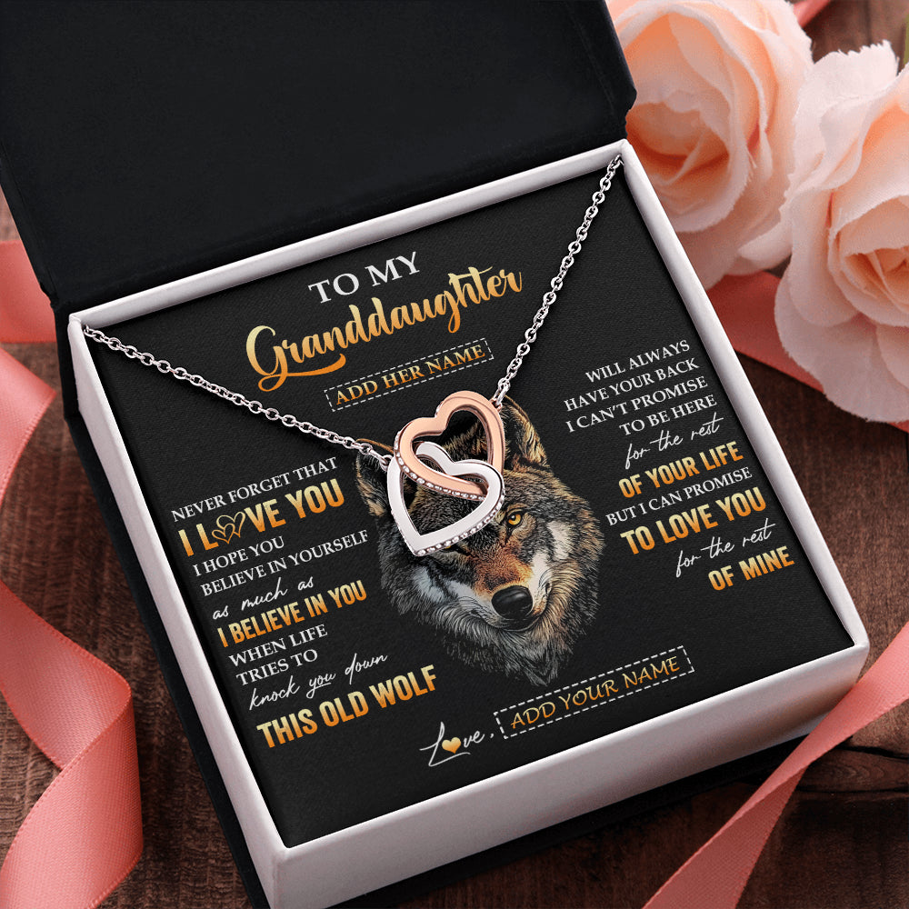Interlocking Hearts Necklace Stainless Steel & Rose Gold Finish | 2 | Personalized To My Granddaughter Gifts From Grandpa Grandma Necklace Old Wolf Love You Granddaughter Birthday Gifts Graduation Christmas Gift Box Message Card | teecentury