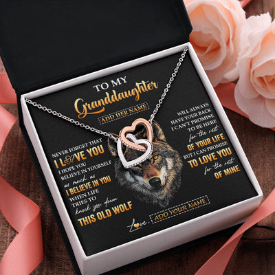 Interlocking Hearts Necklace Stainless Steel & Rose Gold Finish | 2 | Personalized To My Granddaughter Gifts From Grandpa Grandma Necklace Old Wolf Love You Granddaughter Birthday Gifts Graduation Christmas Gift Box Message Card | teecentury