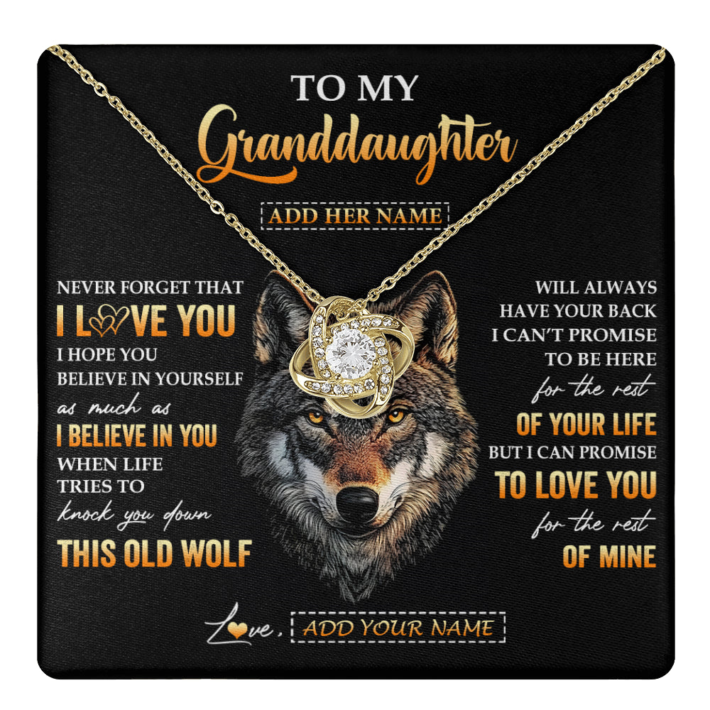 Love Knot Necklace 18K Yellow Gold Finish | 1 | Personalized To My Granddaughter Gifts From Grandpa Grandma Necklace Old Wolf Love You Granddaughter Birthday Gifts Graduation Christmas Gift Box Message Card | teecentury