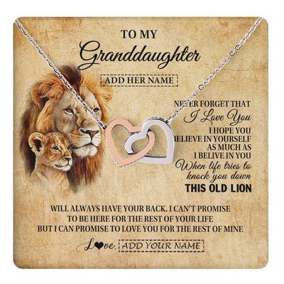Interlocking Hearts Necklace Stainless Steel & Rose Gold Finish | 1 | Personalized To My Granddaughter Gifts From Grandpa Lion Necklace I Love You Granddaughter Birthday Gifts Graduation Christmas Custom Gift Box Message Card | teecentury.myshopify