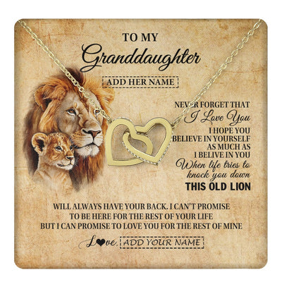 Interlocking Hearts Necklace 18K Yellow Gold Finish | 1 | Personalized To My Granddaughter Gifts From Grandpa Lion Necklace I Love You Granddaughter Birthday Gifts Graduation Christmas Custom Gift Box Message Card | teecentury.myshopify