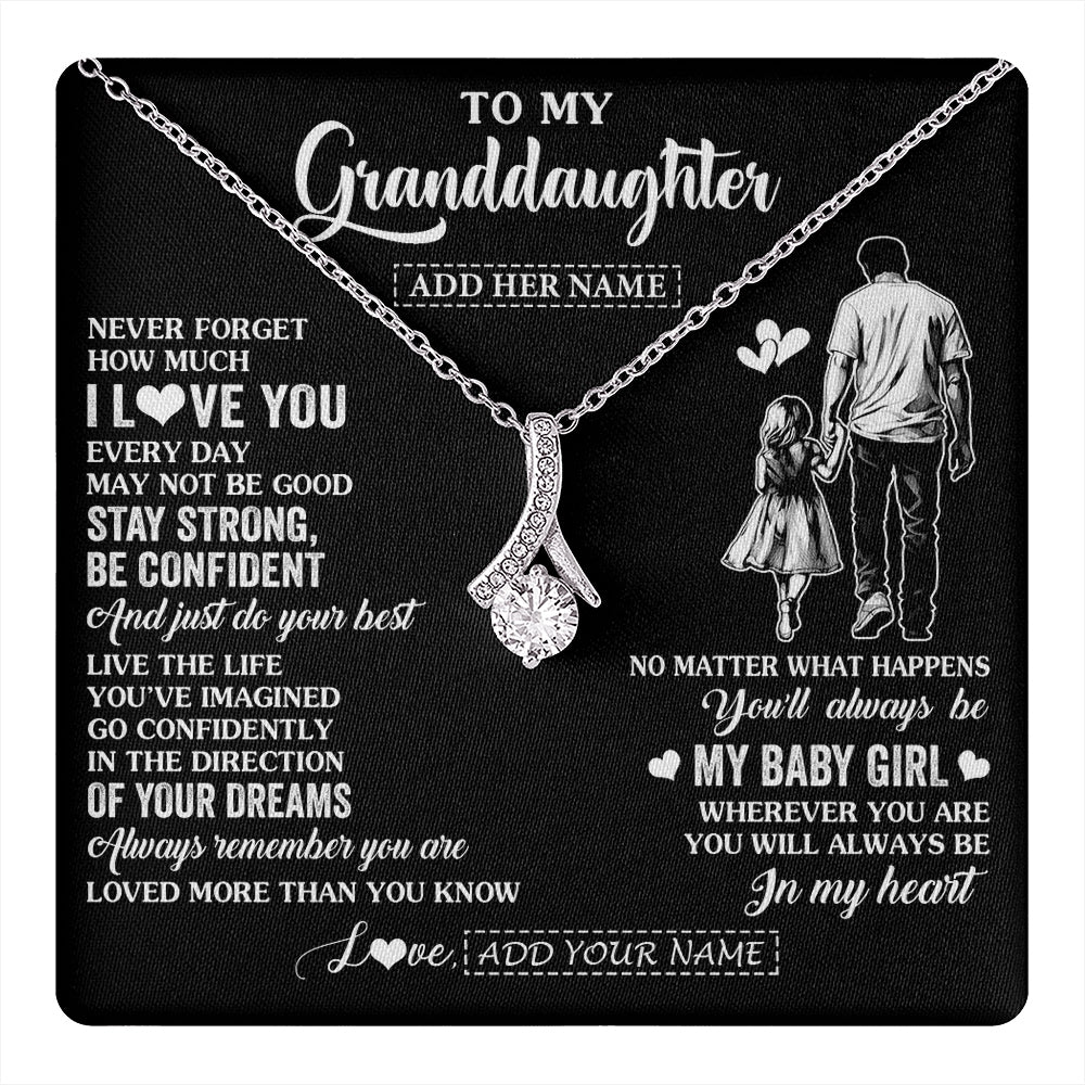 Alluring Beauty Necklace 14K White Gold Finish | 1 | Personalized To My Granddaughter Gifts From Grandpa Necklace Never Forget How Much I Love You Granddaughter Birthday Graduation Christmas Gift Box Message Card | https://teecentury.