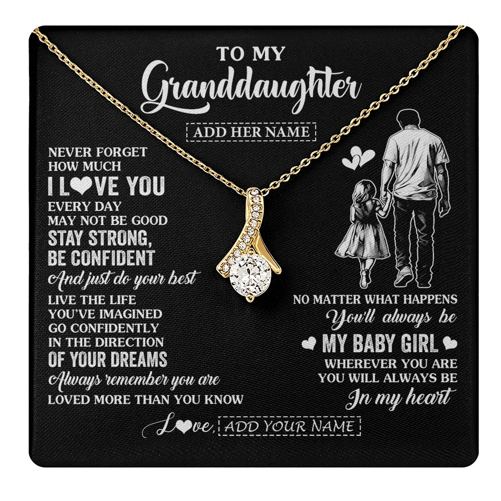 Alluring Beauty Necklace 18K Yellow Gold Finish | 1 | Personalized To My Granddaughter Gifts From Grandpa Necklace Never Forget How Much I Love You Granddaughter Birthday Graduation Christmas Gift Box Message Card | https://teecentury.