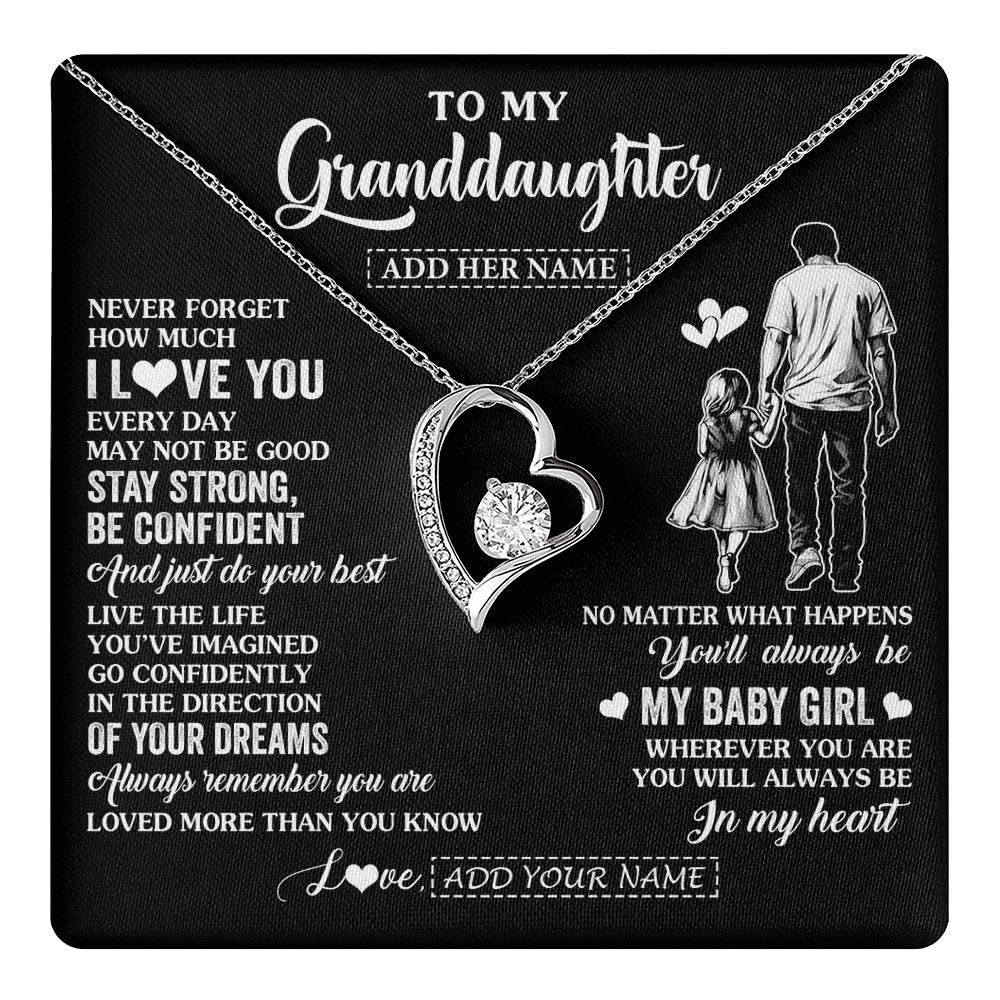 Forever Love Necklace 14K White Gold Finish | 1 | Personalized To My Granddaughter Gifts From Grandpa Necklace Never Forget How Much I Love You Granddaughter Birthday Graduation Christmas Gift Box Message Card | https://teecentury.