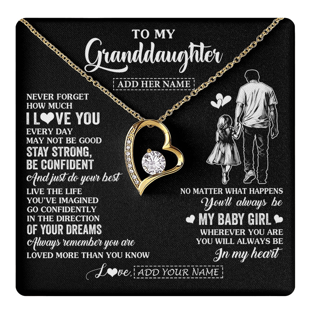 Forever Love Necklace 18K Yellow Gold Finish | 1 | Personalized To My Granddaughter Gifts From Grandpa Necklace Never Forget How Much I Love You Granddaughter Birthday Graduation Christmas Gift Box Message Card | https://teecentury.