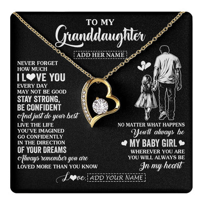 Forever Love Necklace 18K Yellow Gold Finish | 1 | Personalized To My Granddaughter Gifts From Grandpa Necklace Never Forget How Much I Love You Granddaughter Birthday Graduation Christmas Gift Box Message Card | https://teecentury.