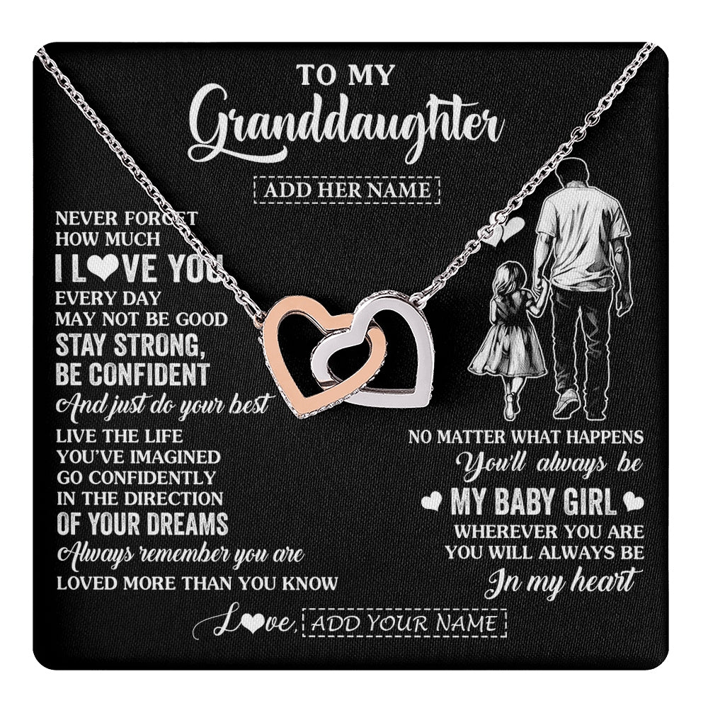 Interlocking Hearts Necklace Stainless Steel & Rose Gold Finish | 1 | Personalized To My Granddaughter Gifts From Grandpa Necklace Never Forget How Much I Love You Granddaughter Birthday Graduation Christmas Gift Box Message Card | https://teecentury.