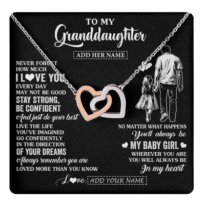 Interlocking Hearts Necklace Stainless Steel & Rose Gold Finish | 1 | Personalized To My Granddaughter Gifts From Grandpa Necklace Never Forget How Much I Love You Granddaughter Birthday Graduation Christmas Gift Box Message Card | https://teecentury.