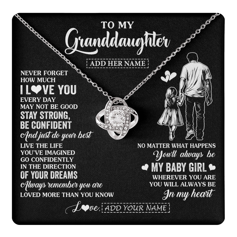 Love Knot Necklace 14K White Gold Finish | 1 | Personalized To My Granddaughter Gifts From Grandpa Necklace Never Forget How Much I Love You Granddaughter Birthday Graduation Christmas Gift Box Message Card | https://teecentury.