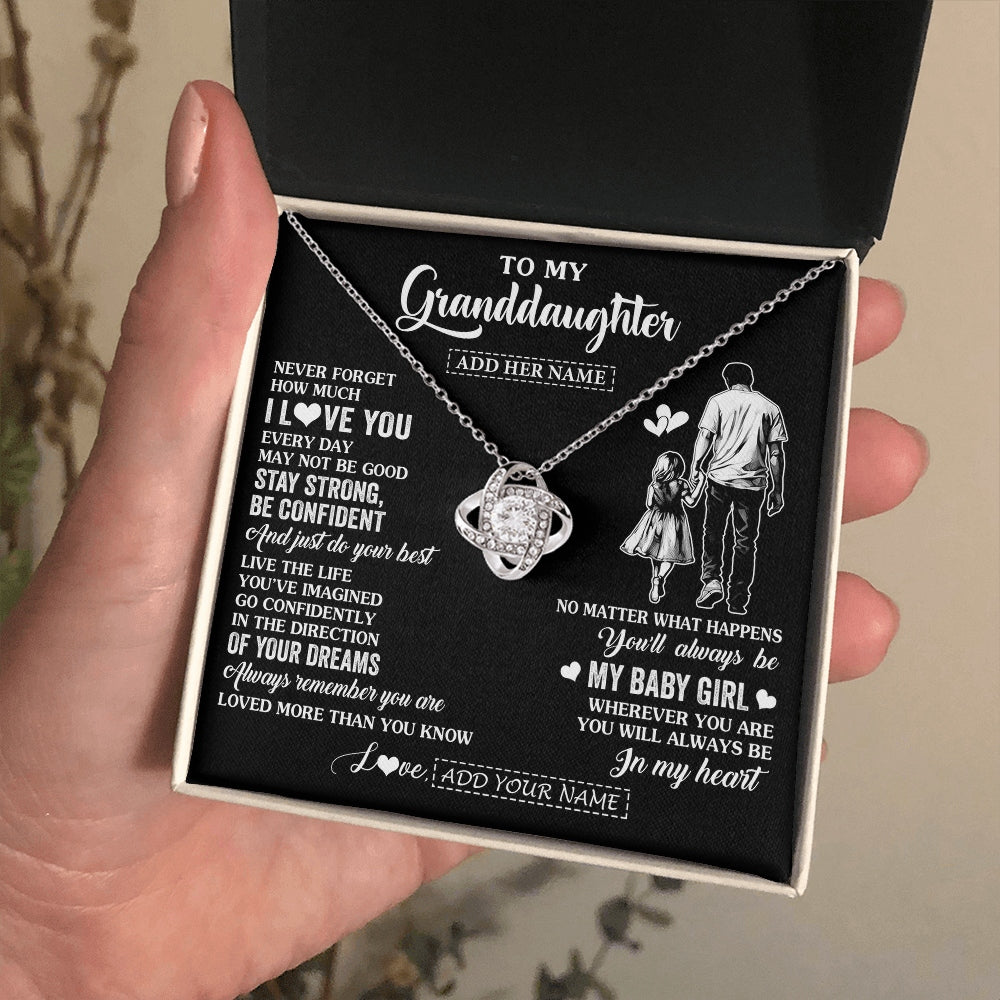 Love Knot Necklace 14K White Gold Finish | 2 | Personalized To My Granddaughter Gifts From Grandpa Necklace Never Forget How Much I Love You Granddaughter Birthday Graduation Christmas Gift Box Message Card | https://teecentury.