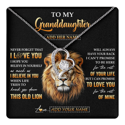 Forever Love Necklace 14K White Gold Finish | 1 | Personalized To My Granddaughter Gifts From Grandpa Necklace Old Lion Love You Granddaughter Birthday Gifts Graduation Christmas Custom Gift Box Message Card | teecentury.myshopify