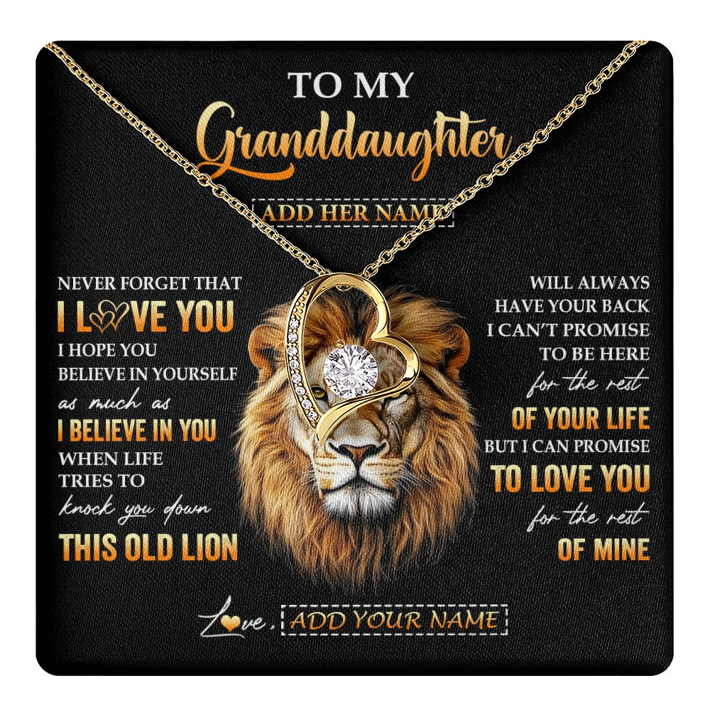 Forever Love Necklace 18K Yellow Gold Finish | 1 | Personalized To My Granddaughter Gifts From Grandpa Necklace Old Lion Love You Granddaughter Birthday Gifts Graduation Christmas Custom Gift Box Message Card | teecentury.myshopify