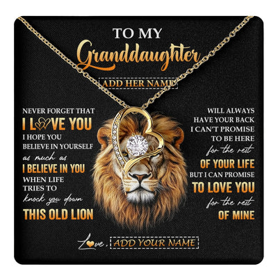 Forever Love Necklace 18K Yellow Gold Finish | 1 | Personalized To My Granddaughter Gifts From Grandpa Necklace Old Lion Love You Granddaughter Birthday Gifts Graduation Christmas Custom Gift Box Message Card | teecentury.myshopify