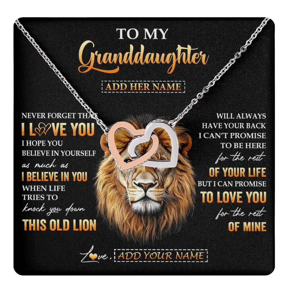 Interlocking Hearts Necklace Stainless Steel & Rose Gold Finish | 1 | Personalized To My Granddaughter Gifts From Grandpa Necklace Old Lion Love You Granddaughter Birthday Gifts Graduation Christmas Custom Gift Box Message Card | teecentury.myshopify