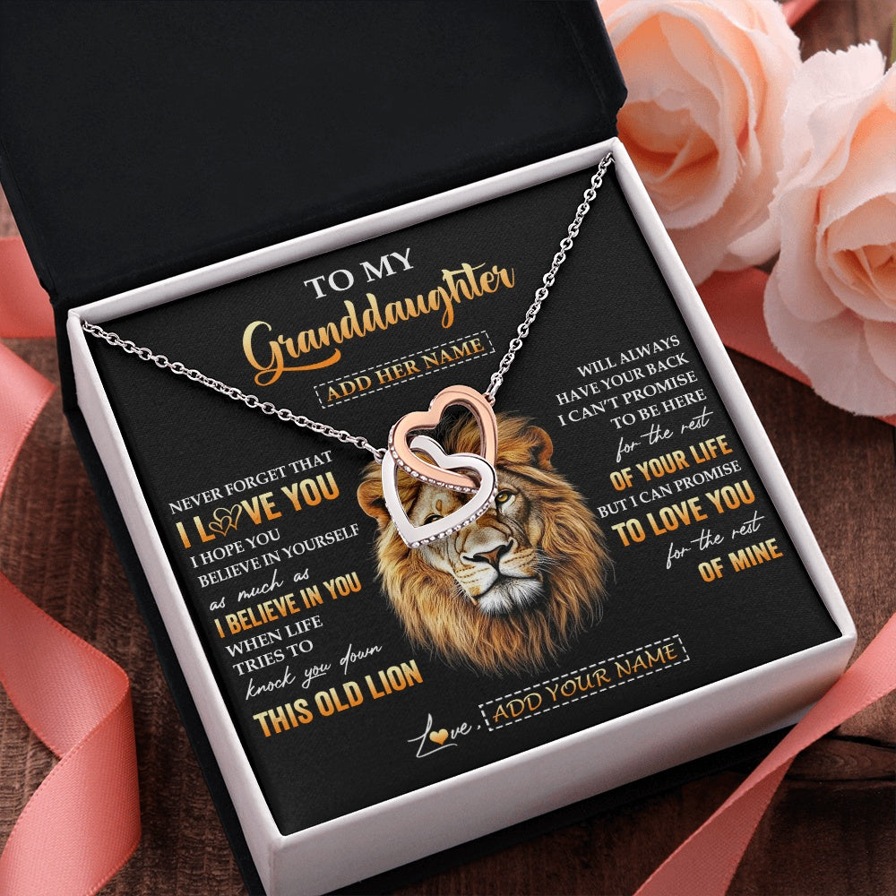 Interlocking Hearts Necklace Stainless Steel & Rose Gold Finish | 2 | Personalized To My Granddaughter Gifts From Grandpa Necklace Old Lion Love You Granddaughter Birthday Gifts Graduation Christmas Custom Gift Box Message Card | teecentury.myshopify