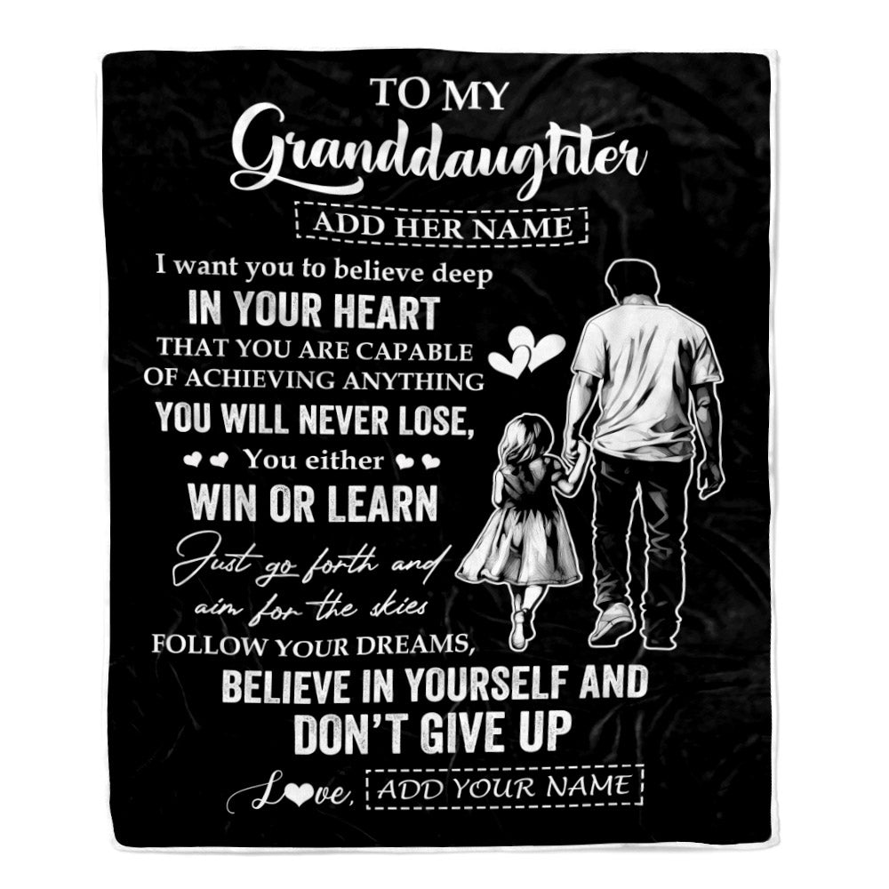 Personalized To My Granddaughter Gifts From Grandpa Papa Blanket Don't Give Up Grandpa Gifts For Granddaughter Birthday Graduation Christmas Fleece Blanket | teecentury