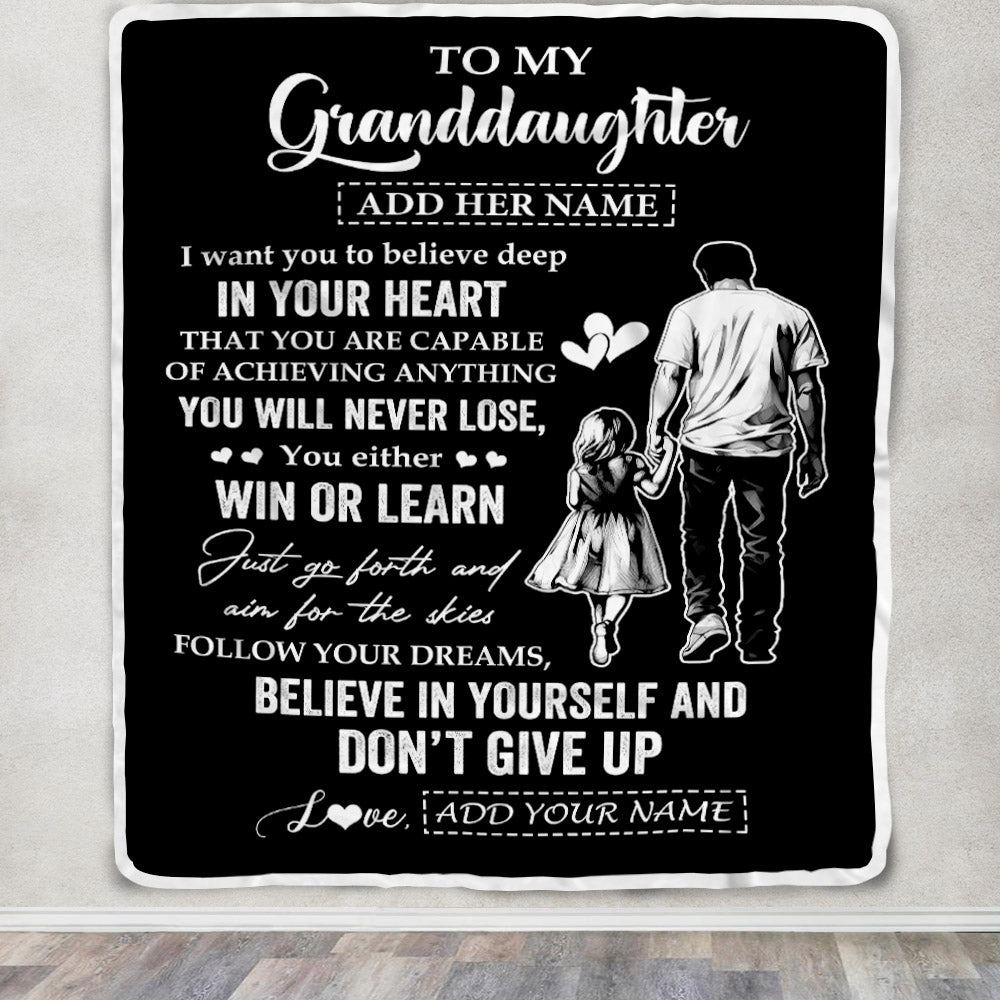 Personalized To My Granddaughter Gifts From Grandpa Papa Blanket Don't Give Up Grandpa Gifts For Granddaughter Birthday Graduation Christmas Fleece Blanket | teecentury
